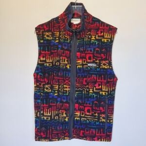 Vintage Obermeyer Y2K Men's Full Zip Fleece Tribal Print Sleeveless Jacket